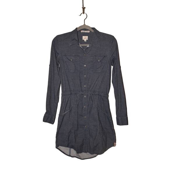 GRAMICCI $150‎ Blue Denim Button Front Shirt Dress Roll-Tab Sleeves Small - Picture 1 of 4